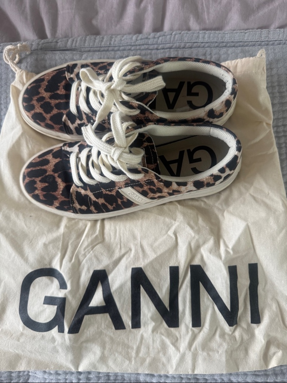 Ganni Leopard-Print Canvas Sneakers in Brown and Black